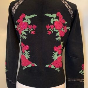 Black Lace Cotton Blend Sweater sequence flowers